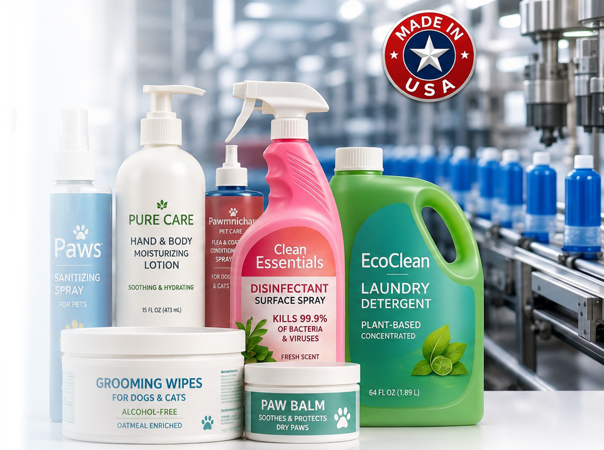 ChemFolks product lineup with manufacturing facility behind